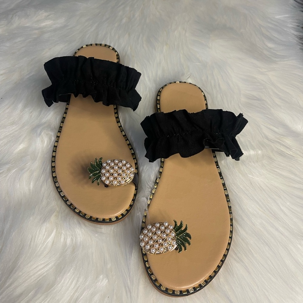 Pineapple Toe Sandals Flats with Ruffle Band on Top EUR 39 US 38.5 Spring Summer - Picture 3 of 6